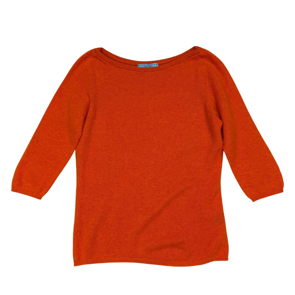 Antonio Melani Orange 100% Cashmere Boat Neck 3/4 Sleeve Sweater Medium Italy